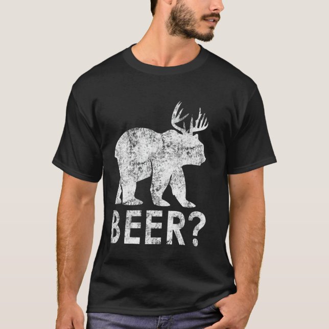 Funny Nerdy Beer Bear Hjort Hunter Drinker Pun Gif T Shirt (Framsida)