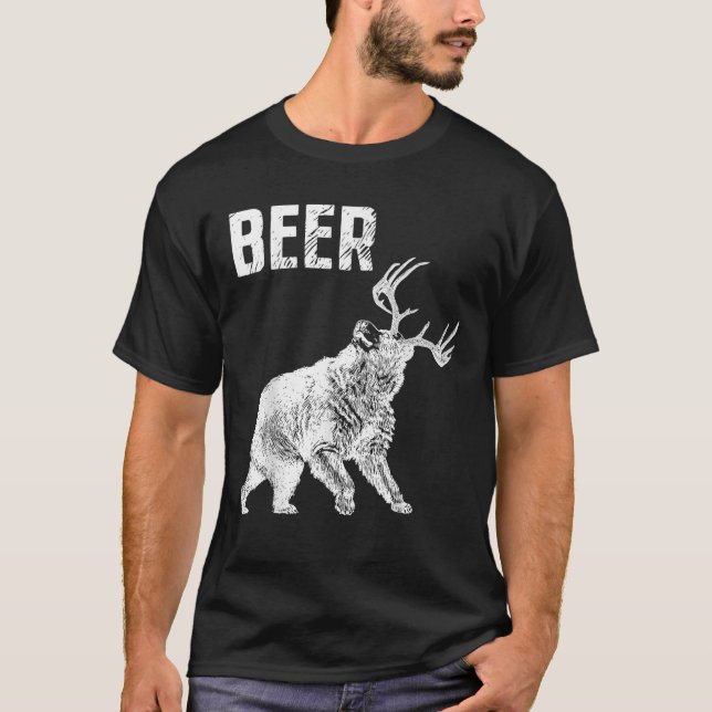 Funny Nerdy Beer Bear Hjort Hunter Drinker Pun Pap T Shirt (Framsida)