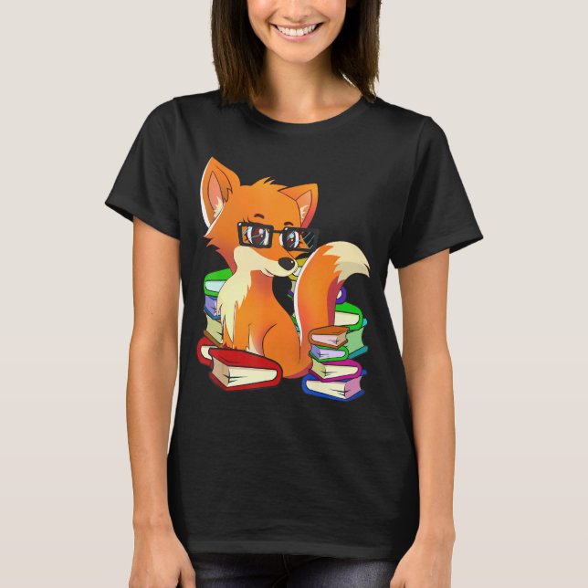 Funny Nerdy Fox Animal Bookworm Reading Bok Älskar T Shirt (Framsida)