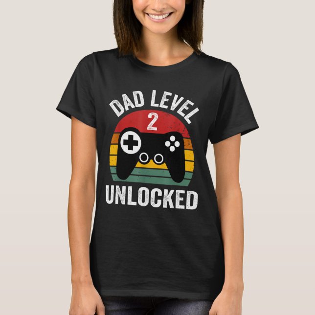 Funny New Dad Shirt Dad Level 2 Unlocked For 2 Kid T (Framsida)