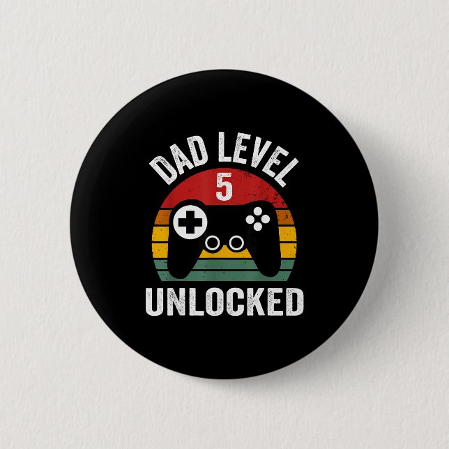 Funny New Dad Shirt Dad Level 5 Unlocked For 5 Kid Knapp (Framsida)