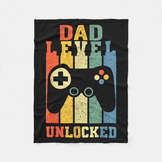 Funny New Dad Shirt Dad Level Unlocked Day Tee Shi Fleecefilt (Framsidan)