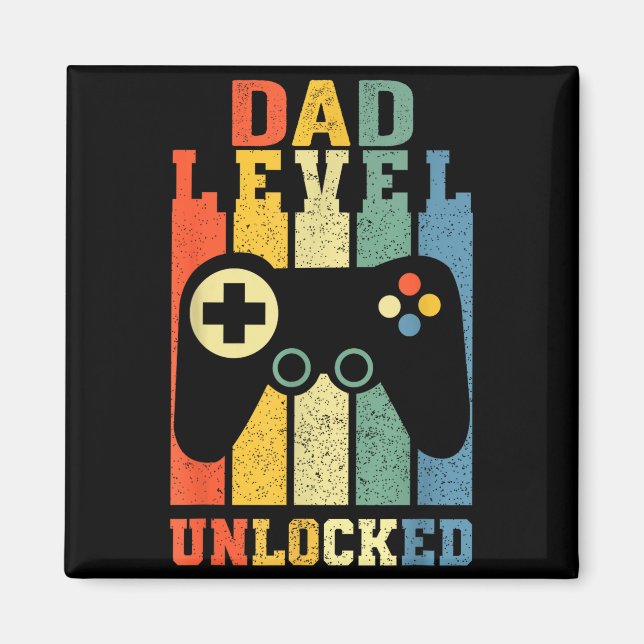 Funny New Dad Shirt Dad Level Unlocked Day Tee Shi Magnet (Framsidan)