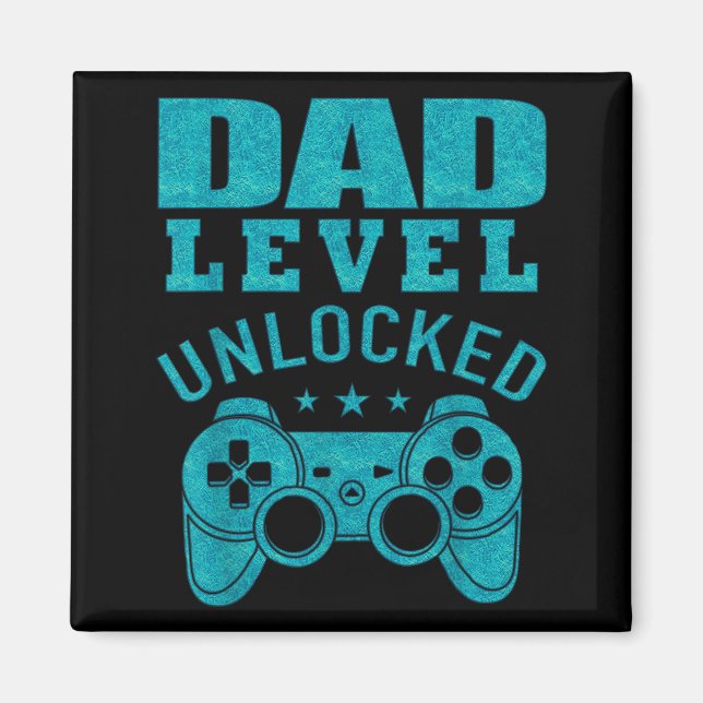 Funny New Dad Shirt Dad Level Unlocked Day Tee Shi Magnet (Framsidan)