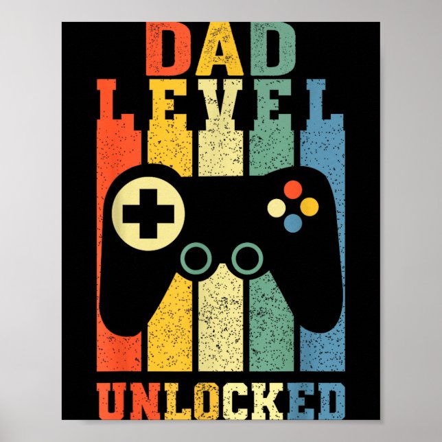 Funny New Dad Shirt Dad Level Unlocked Day Tee Shi Poster (Framsidan)
