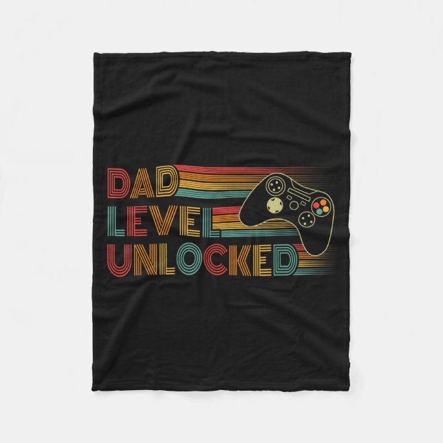 Funny New Dad Shirt Dad Level Unlocked Gaming Game Fleecefilt (Framsidan)