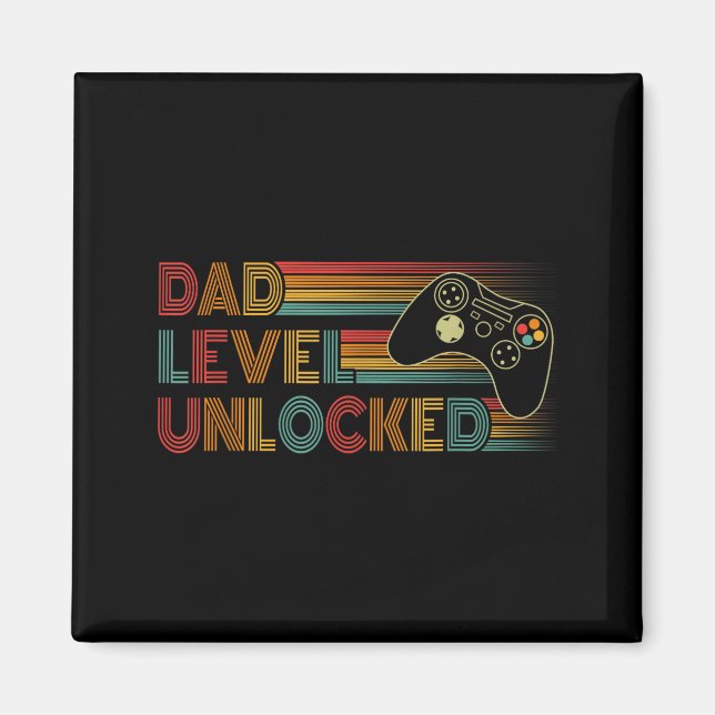 Funny New Dad Shirt Dad Level Unlocked Gaming Game Magnet (Framsidan)