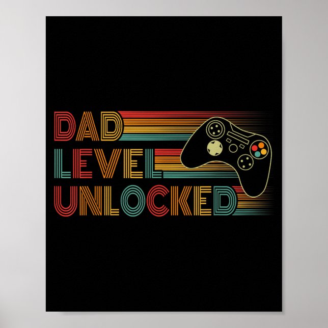 Funny New Dad Shirt Dad Level Unlocked Gaming Game Poster (Framsidan)