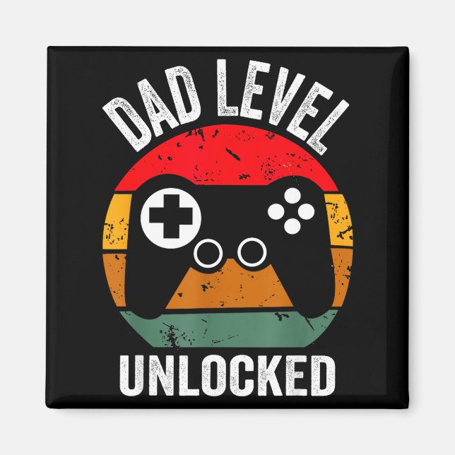 Funny New Dad Shirt Dad Level Unlocked Tee Shirt G Magnet (Framsidan)