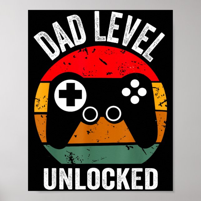 Funny New Dad Shirt Dad Level Unlocked Tee Shirt G Poster (Framsidan)