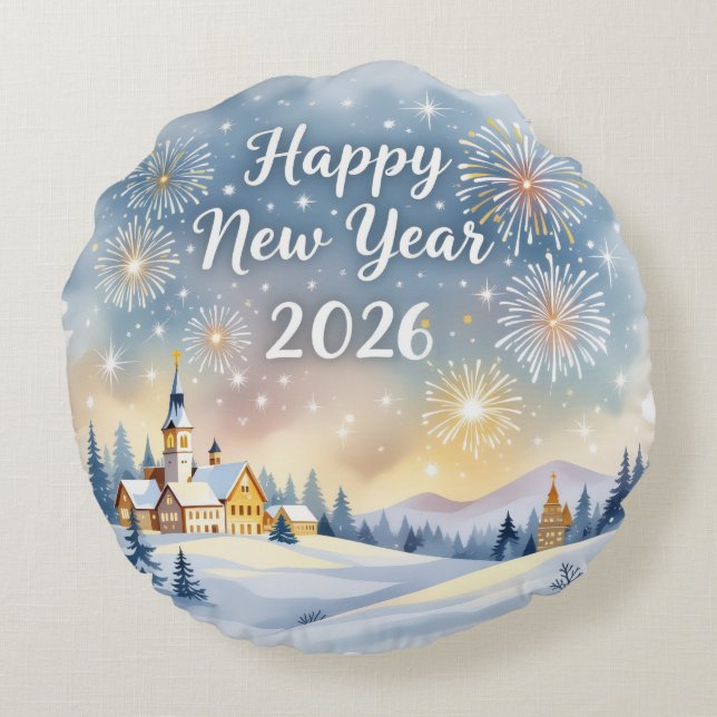 Funny New Year Round Pillow Rund Kudde (Baksidan)