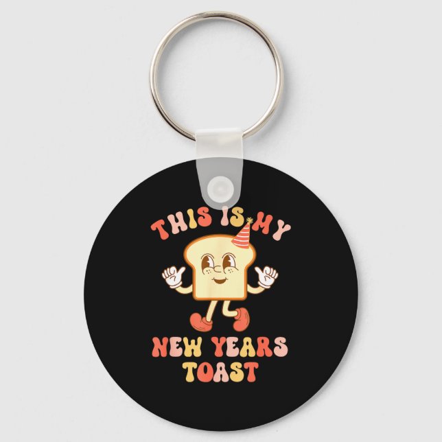 Funny New Year's Toast Bread Pun Retro Hipe  Nyckelring (Framsida)