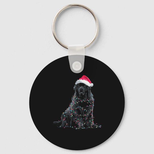 Funny Newfoundland Christmas Graphic Dog Lights Lo Nyckelring (Framsida)