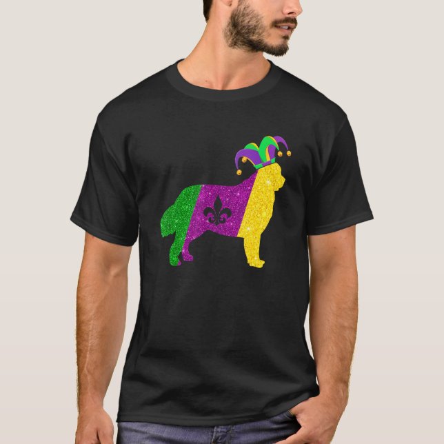 Funny Newfoundland Dog Mardi Gras Party Mask Beads T Shirt (Framsida)