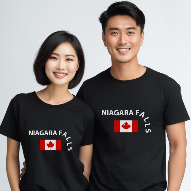 Funny Niagara Falls Waterfall Canadian Flagga Mörk T Shirt (Skapare uppladdad)