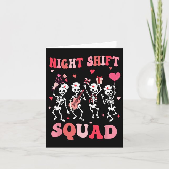 Funny Night Shift Squad Nurses Skeleton Dancing Va Kort (Framsida)