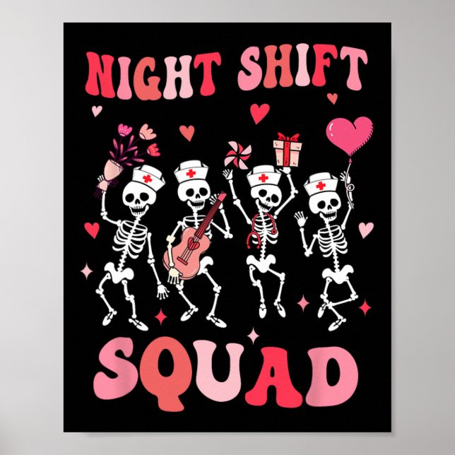 Funny Night Shift Squad Nurses Skeleton Dancing Va Poster (Framsidan)