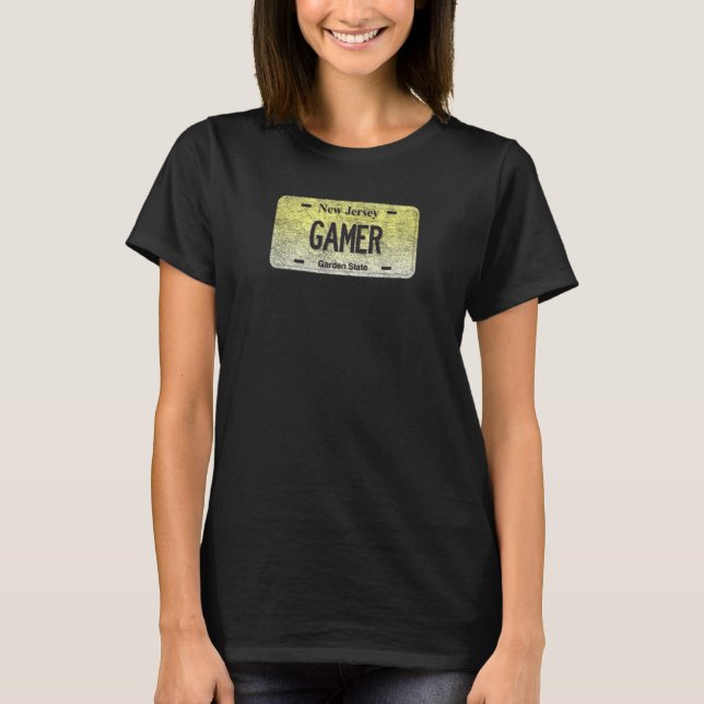 Funny Nj State Vanity License Plate Gamer T Shirt (Framsida)