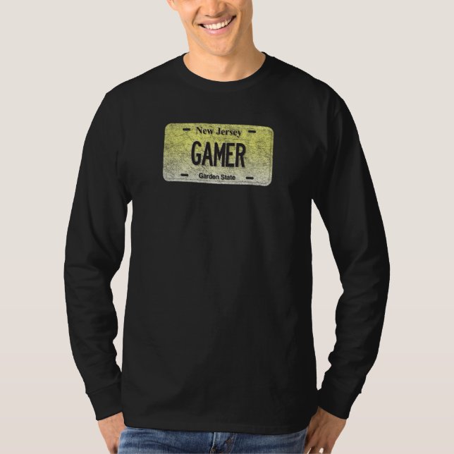Funny Nj State Vanity License Plate Gamer T Shirt (Framsida)