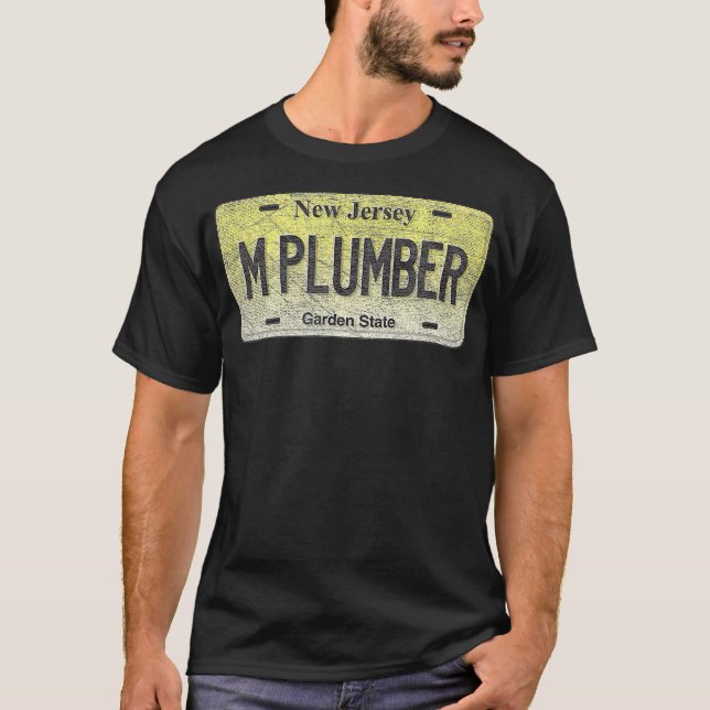 Funny NJ State Vanity License Plate M PLUMBER T Shirt (Framsida)