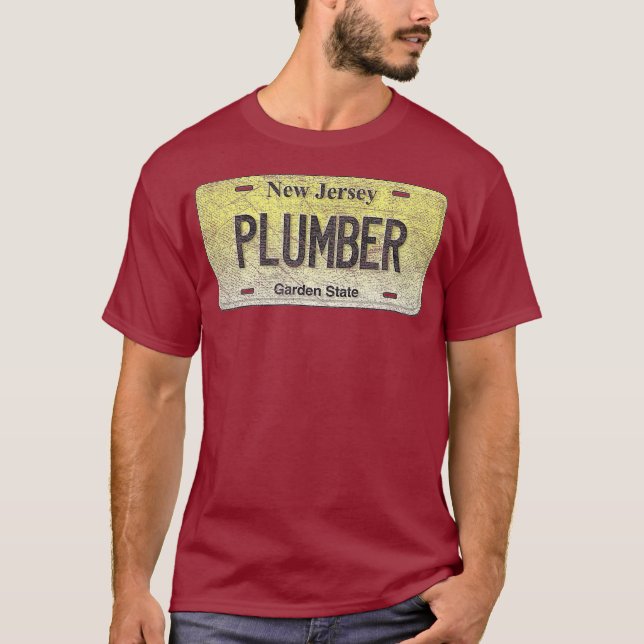 Funny NJ State Vanity License Plate PLUMBER T Shirt (Framsida)