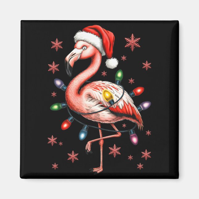 Funny Nk Flamingo Christmas Tree Lights Xmas Snowf Magnet (Framsidan)