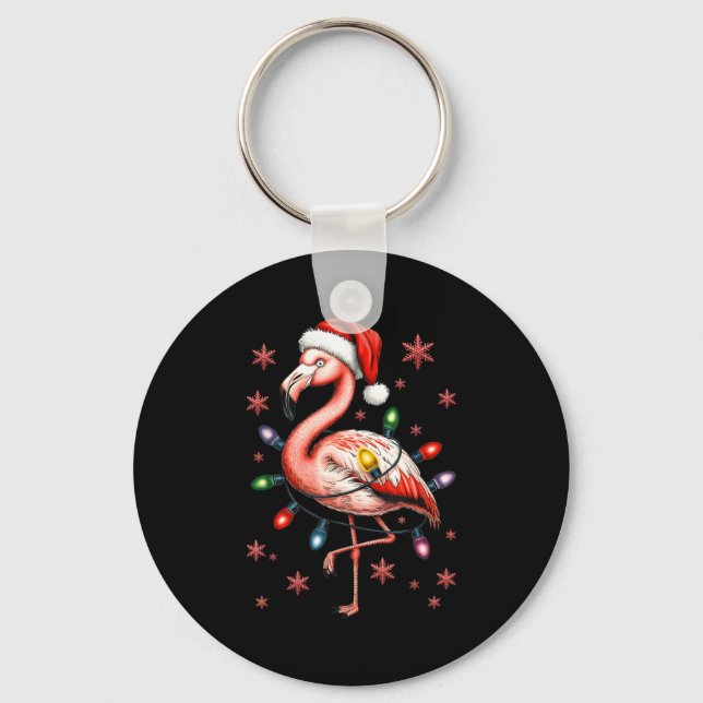 Funny Nk Flamingo Christmas Tree Lights Xmas Snowf Nyckelring (Framsida)