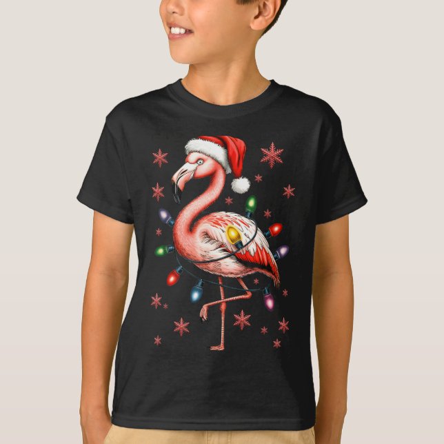 Funny Nk Flamingo Christmas Tree Lights Xmas Snowf T Shirt (Framsida)