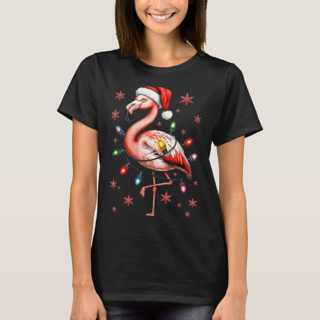 Funny Nk Flamingo Christmas Tree Lights Xmas Snowf T Shirt (Framsida)
