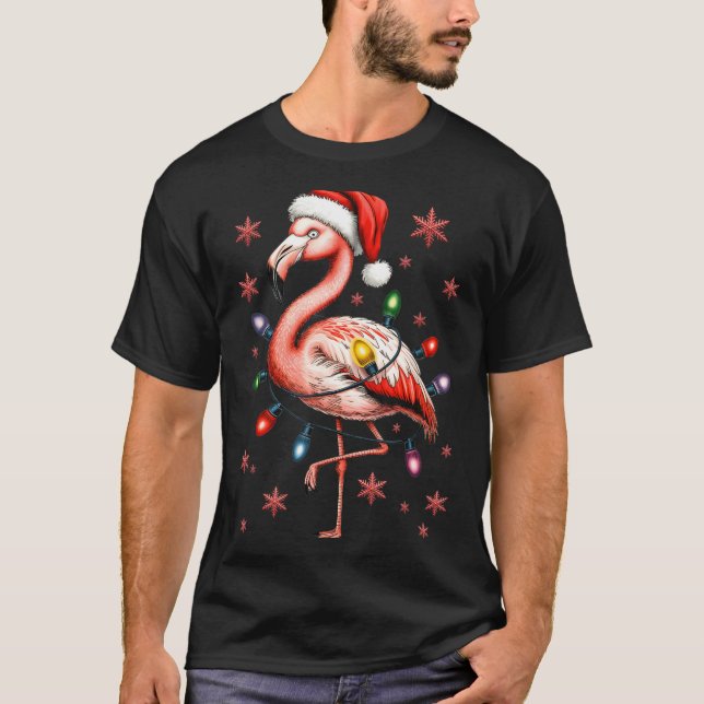 Funny Nk Flamingo Christmas Tree Lights Xmas Snowf T Shirt (Framsida)
