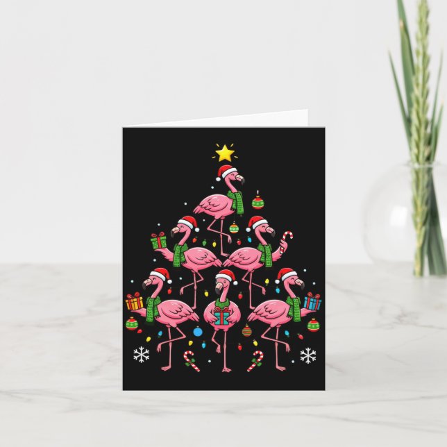 Funny Nk Flamingo Christmas Tree Santa Hats Holida Kort (Framsida)