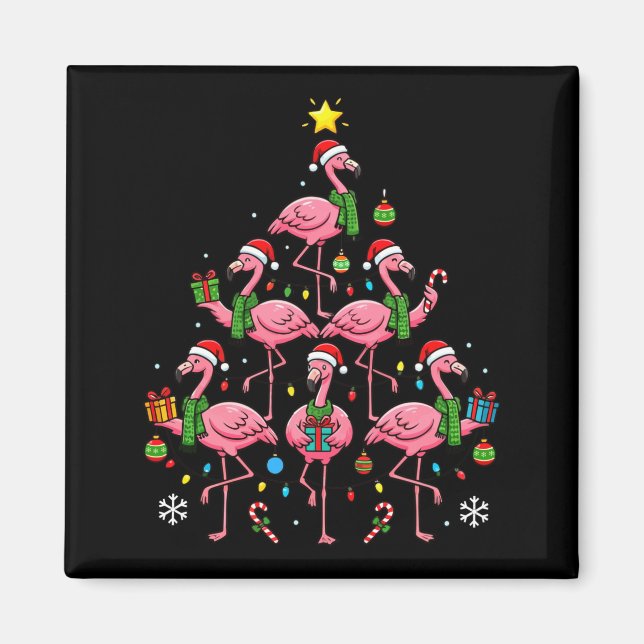 Funny Nk Flamingo Christmas Tree Santa Hats Holida Magnet (Framsidan)