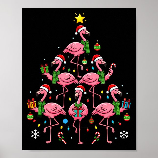 Funny Nk Flamingo Christmas Tree Santa Hats Holida Poster (Framsidan)