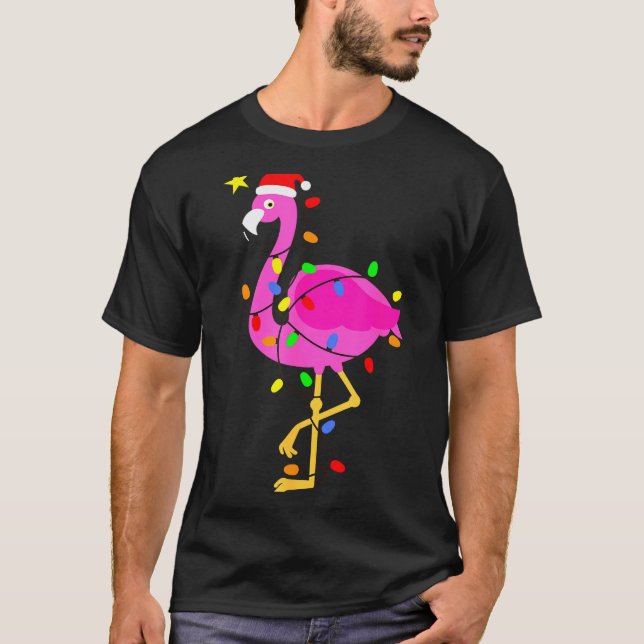 Funny Nk Flamingo In Santa Hat Christmas In July M T Shirt (Framsida)