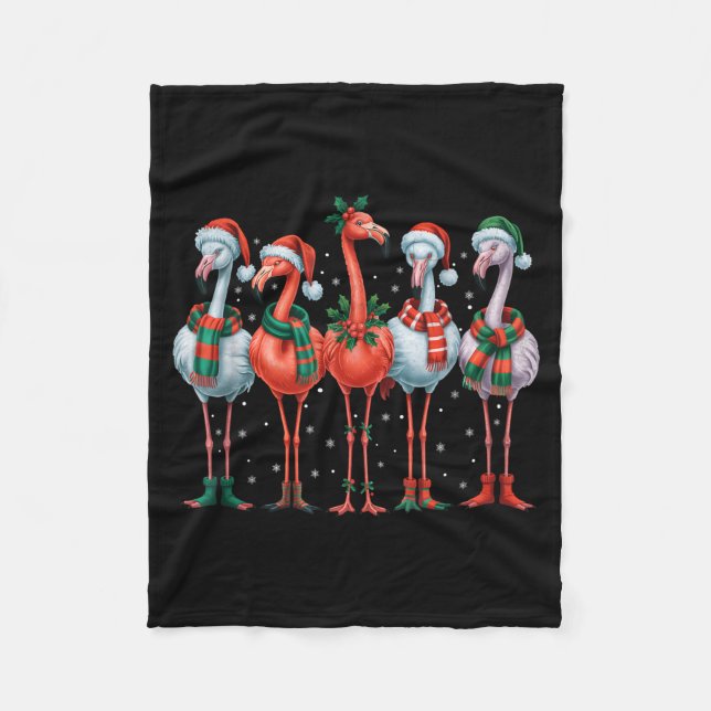 Funny Nk Flamingos Merry Christmas Tree Xmas Snowf Fleecefilt (Framsidan)