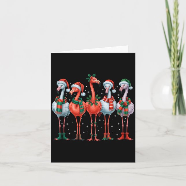 Funny Nk Flamingos Merry Christmas Tree Xmas Snowf Kort (Framsida)