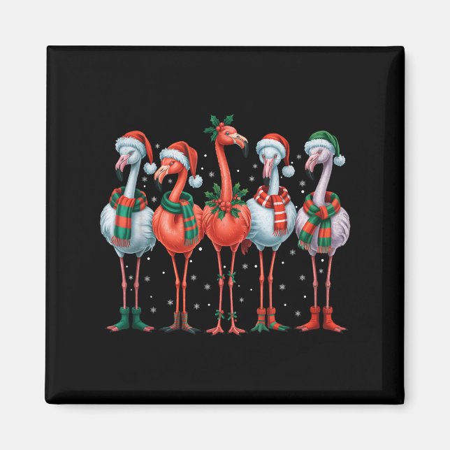 Funny Nk Flamingos Merry Christmas Tree Xmas Snowf Magnet (Framsidan)