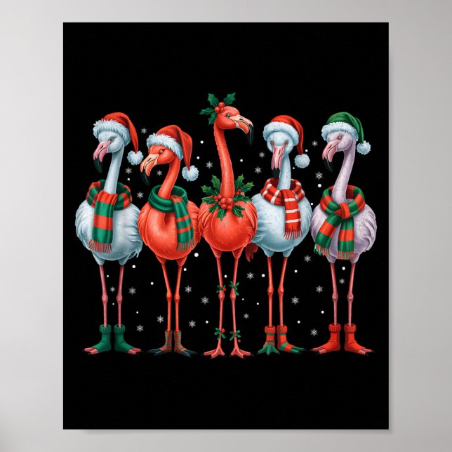 Funny Nk Flamingos Merry Christmas Tree Xmas Snowf Poster (Framsidan)