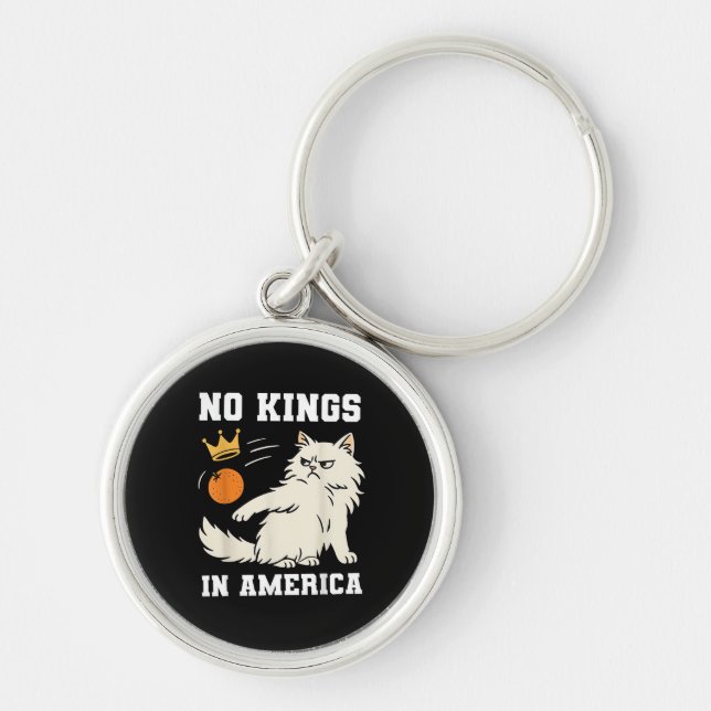 Funny No Kings in America Retro Classic Style Rund Silverfärgad Nyckelring (Framsidan)