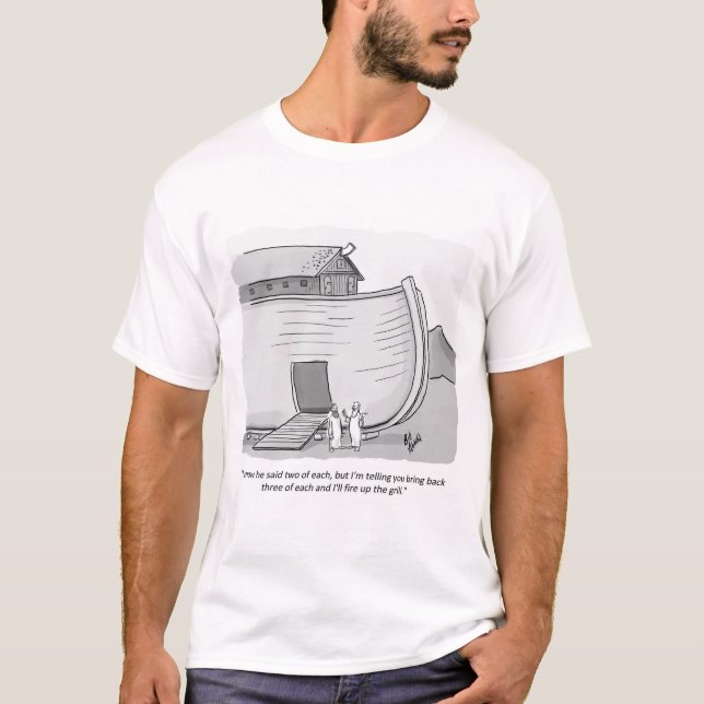Funny Noahs Ark Grill Tecknad Humor T Shirt (Framsida)