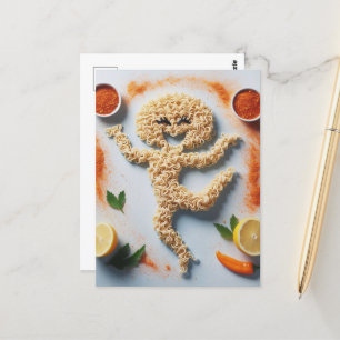 Funny Noodle Person Food Art Vykort