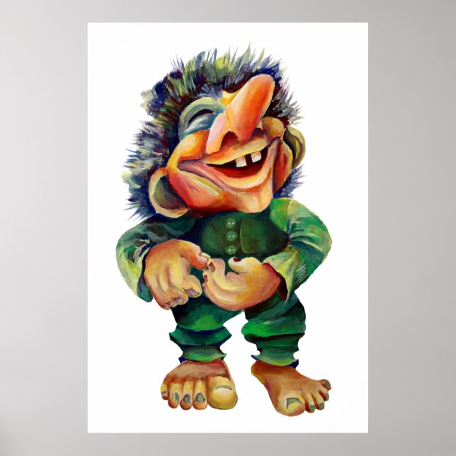Funny Norse Troll Watercolor Illustration Poster (Framsidan)