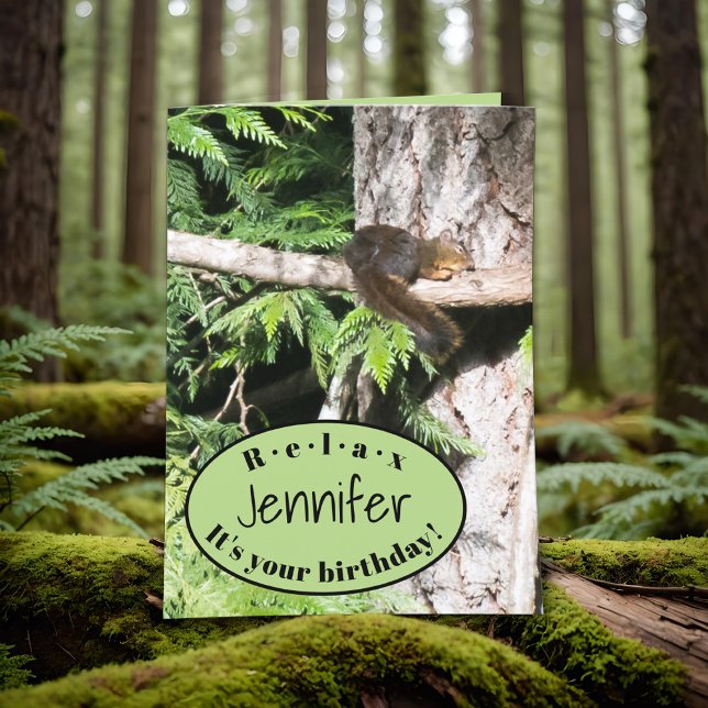Funny Nöt Animal Squirrel Naps i Träd Birthday Kort (Funny squirrel napping in tree, personalized birthday card, relax for your birthday, coworker humor.)