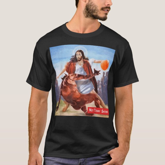 Funny Not Today Satan Jesus Crossover Basketball  T Shirt (Framsida)