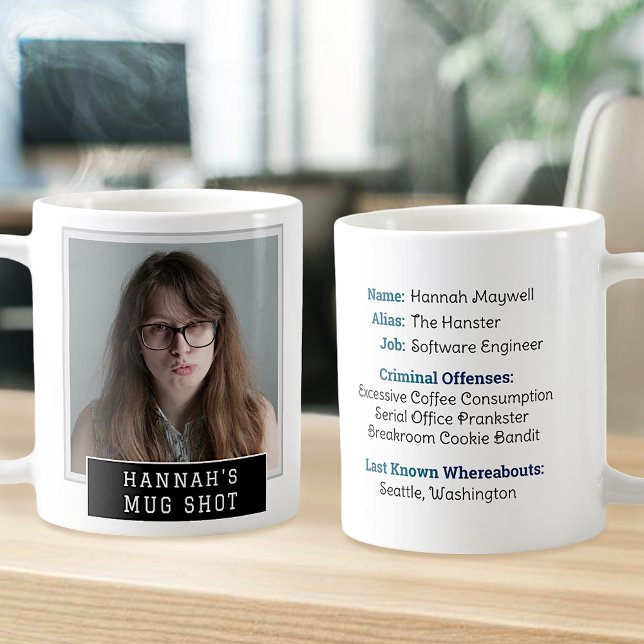 Funny Novelty Mugshot Personlig Photo and Text Kaffemugg (Skapare uppladdad)