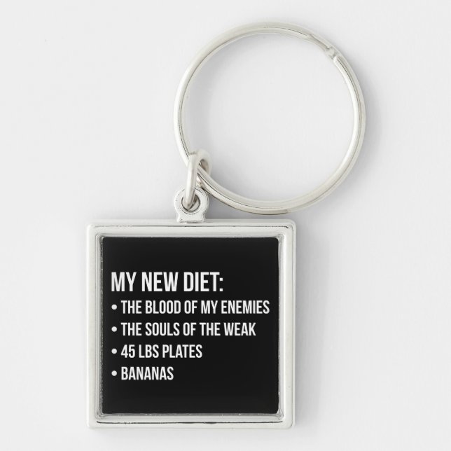 Funny Novelty Workout Humor - My New Diet - Gym Fyrkantig Silverfärgad Nyckelring (Framsidan)
