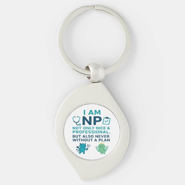 Funny NP Keychain - Nurse Practitioner Gift Swirl Silverfärgad Nyckelring (Framsidan)