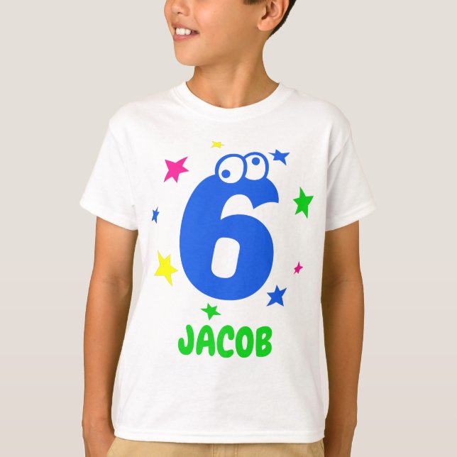 Funny Number och Namn Boys Birthday Stars Cute T Shirt (Framsida)