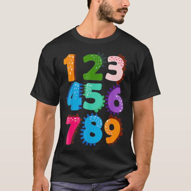Funny Numbers Math Back to school Educational Dino T Shirt (Framsida)
