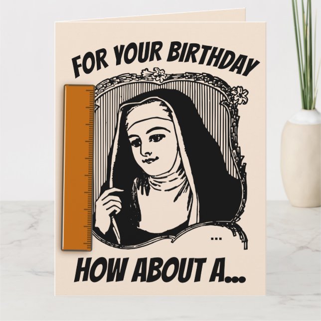 FUNNY NUN CATHOLIC BIRTHDAY GREETING CARD KORT (Framsida)